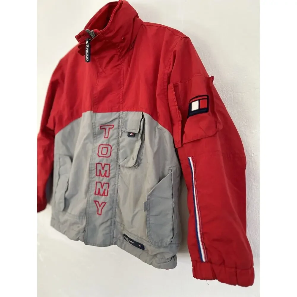 Vtg 90s Tommy Hilfiger Reversible Jacket Kids Boys Size 5 Colorblock Red Gray